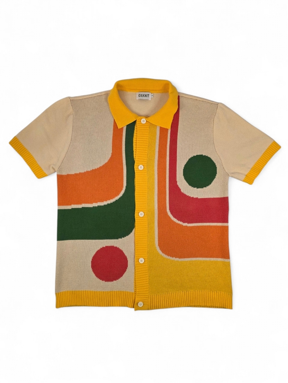 Retro Mod Colorblock Knit Polo Cardigan Short-Sleeve Men 2XL Bold Graphic Soft